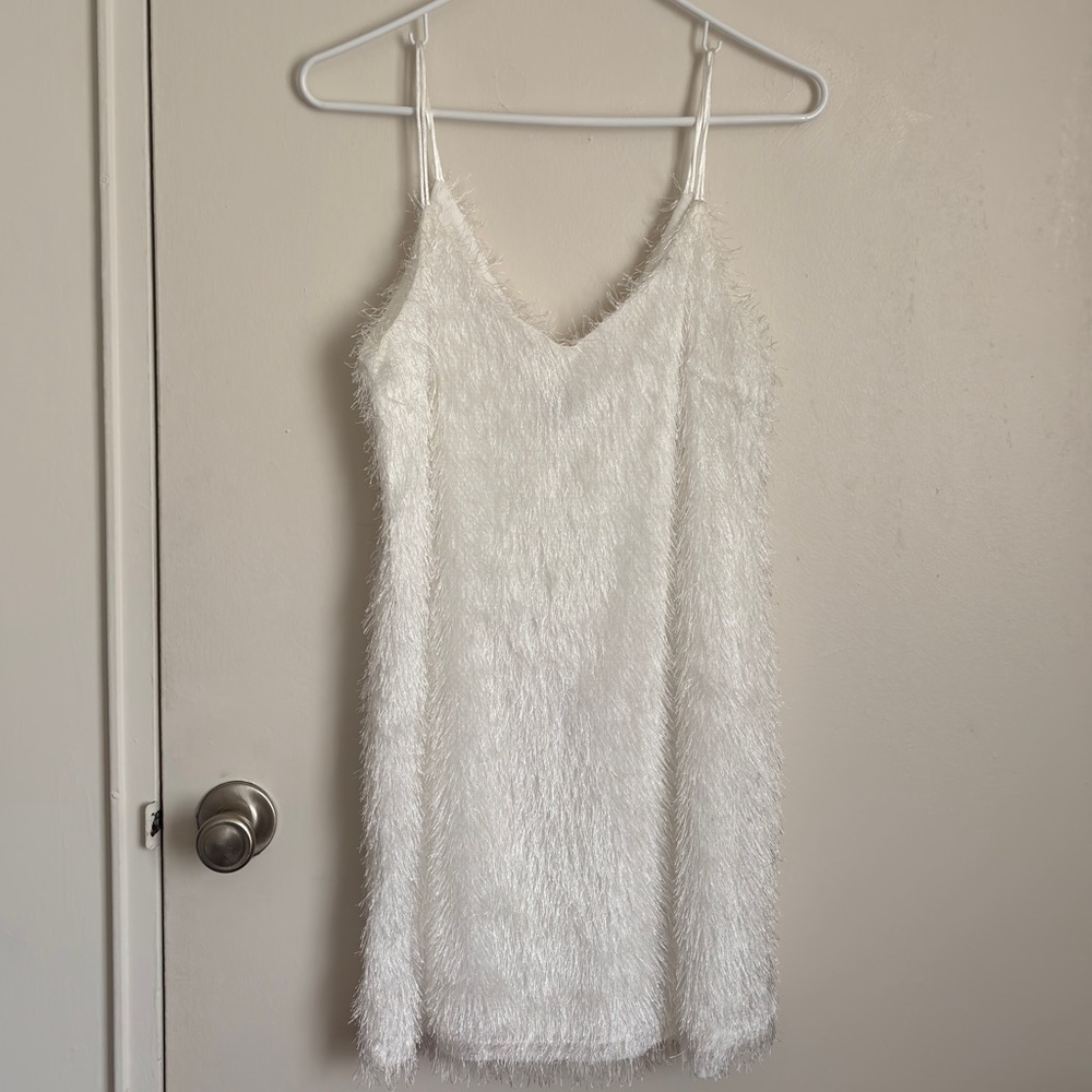 Charlotte Russe White Fuzzy Textured Dress